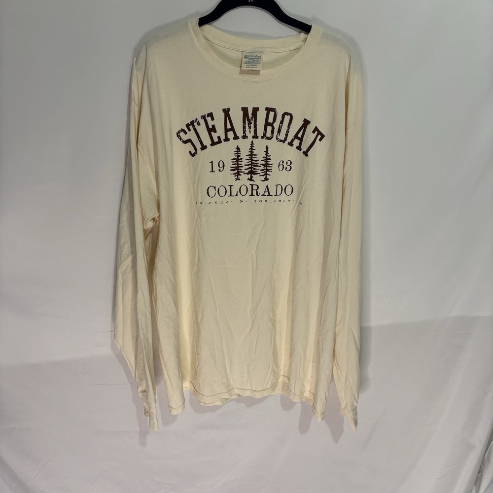 Comfort Wash Steamboat Colorado Long Sleeve T Shirt Mens XL Cream Cotton GDH200